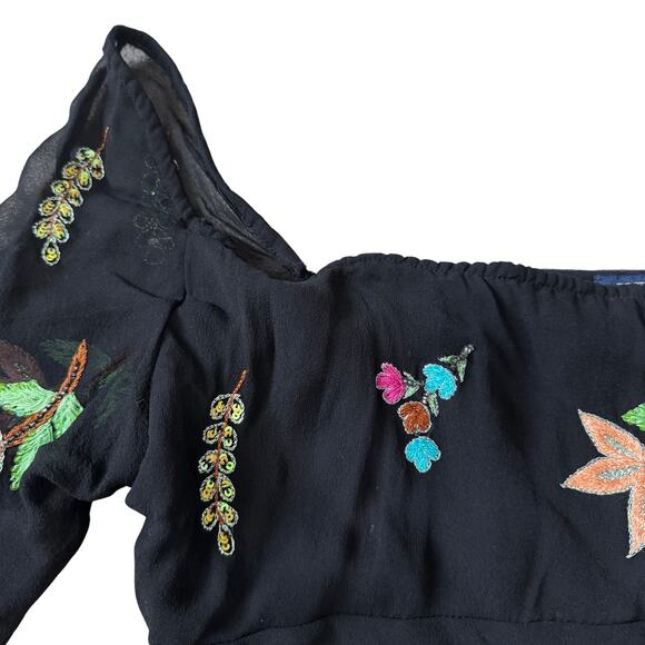 Boston Proper Silk Sheer Embroidered Sequin Off Shoulder Top Women's Large Fairy - Picture 3 of 12